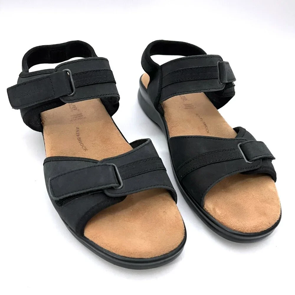 Flexus Sandals Made in Italy Black Leather Comfort Ankle Strap Spring Step - Picture 9 of 12